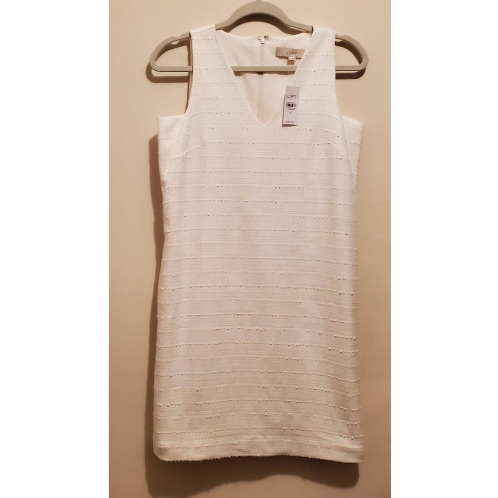 NWT Loft White V Neck Sleeveless Swiss Dot Dress Size 2